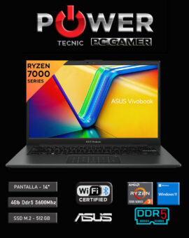 NOTEBOOK – ASUS VIVOBOOK – Go 14 – RYZEN 3 – 7320U – 8 Nucleos - DDR5 5600Mhz – SSD -512Gb PCIe -14″ – WINDOWS 11 HOME