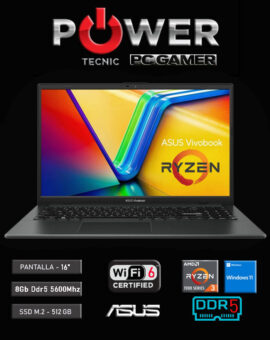 NOTEBOOK – ASUS VIVOBOOK – Go 15 – RYZEN 3 – 7320U – 8 Nucleos -8Gb DDR5 5600Mhz – 512Gb PCIe -16″ – Windows HOME – WiFi 6 - NEGRO